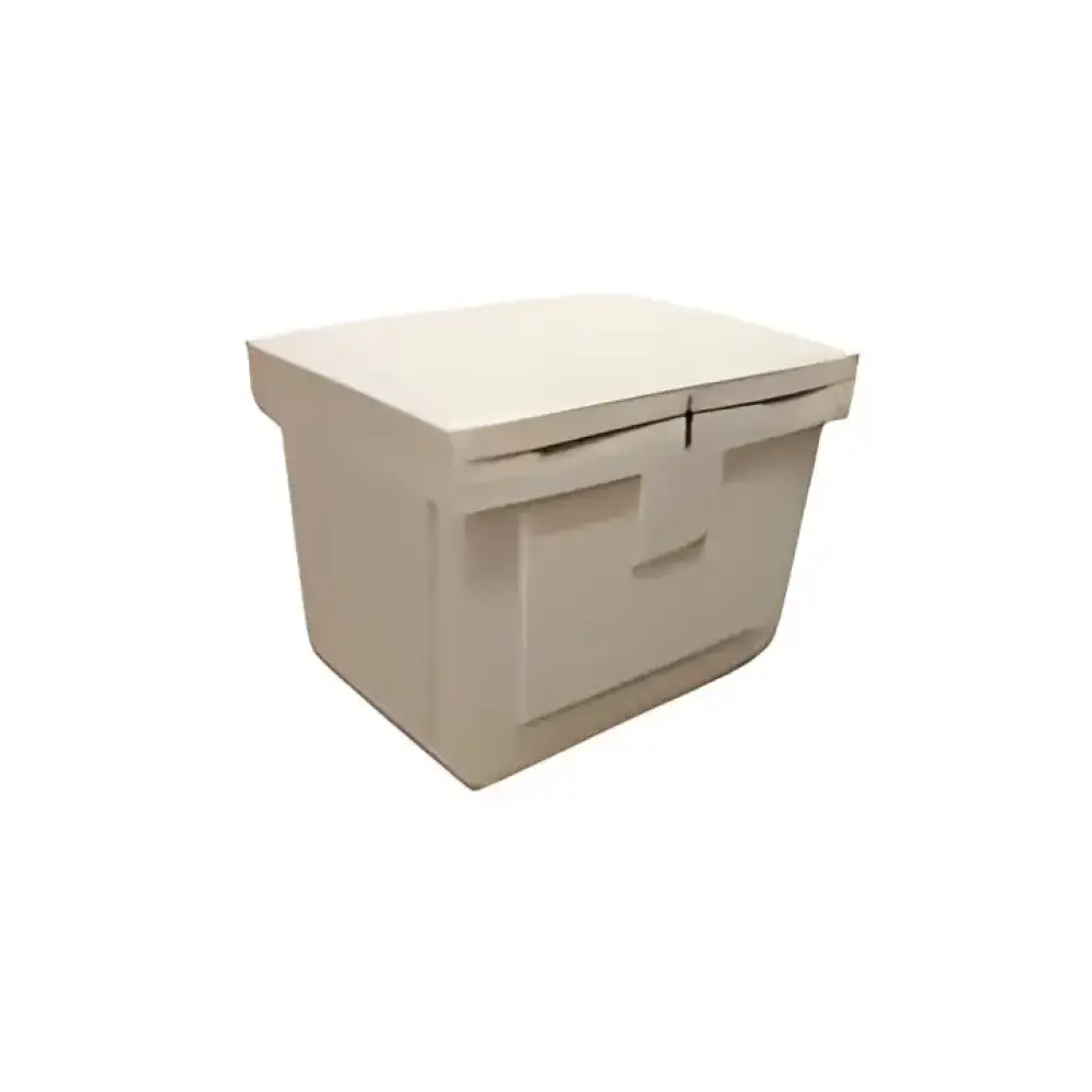 Beige plastbeholder med håndtak fra OPPBEVARINGSBOKS for organisering av lagring