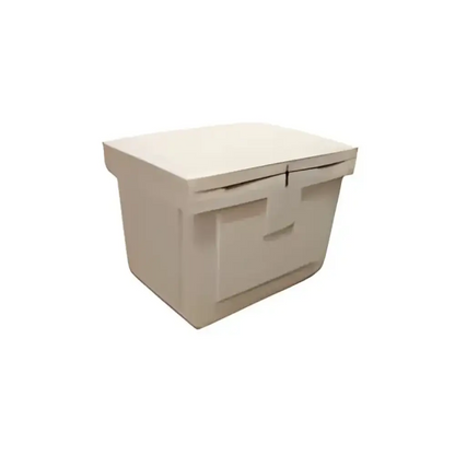 Beige plastbeholder med håndtak fra OPPBEVARINGSBOKS for organisering av lagring